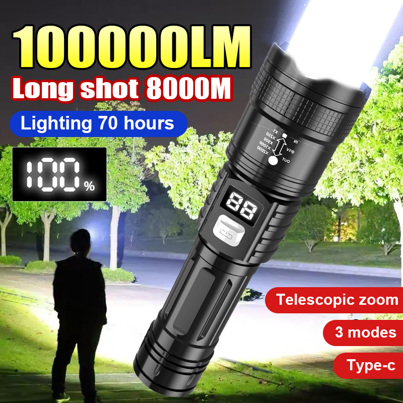 Tactical Flashlight Rechargeable - Lanternas led super brilhantes 100000lm, recarregável,