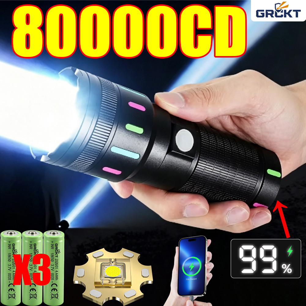 Tactical Flashlight Rechargeable - Lanterna LED Mais Poderosa 80000CD, Lanterna